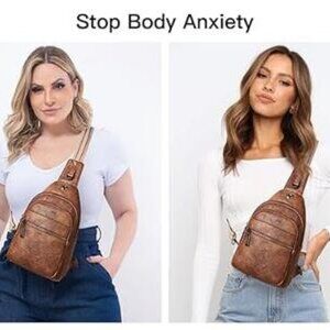 LATMAP Sling Bag Women's  Fanny Pack Faux Leather  Backpack Brown NWT